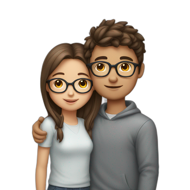 Boy girl hugging girl has specs emoji