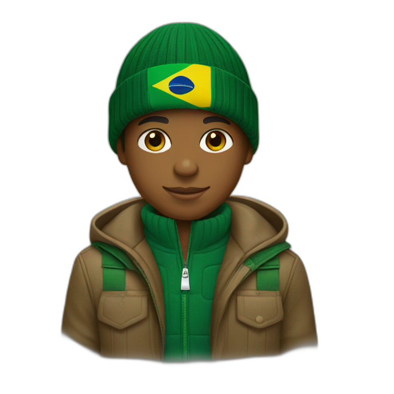 Black boy using lacoste beanie with brazil flag emoji