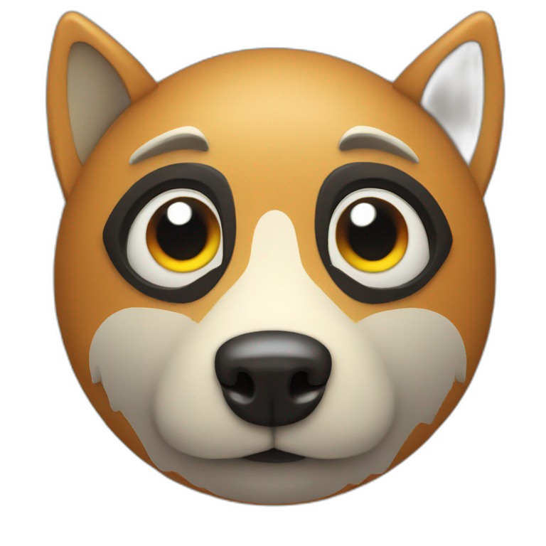 3d sphere with a cartoon Wolf skin texture with big playful eyes emoji