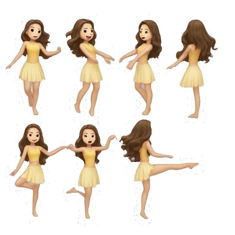 Girl with light skin and long dark brown hair dancing  emoji