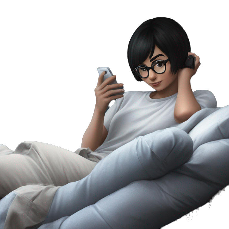 black hair girl holding phone emoji