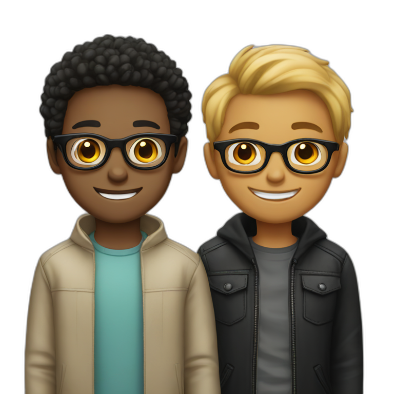 A light skin boy and light skin wearing small-size black-rimmed round glasses smiling emoji