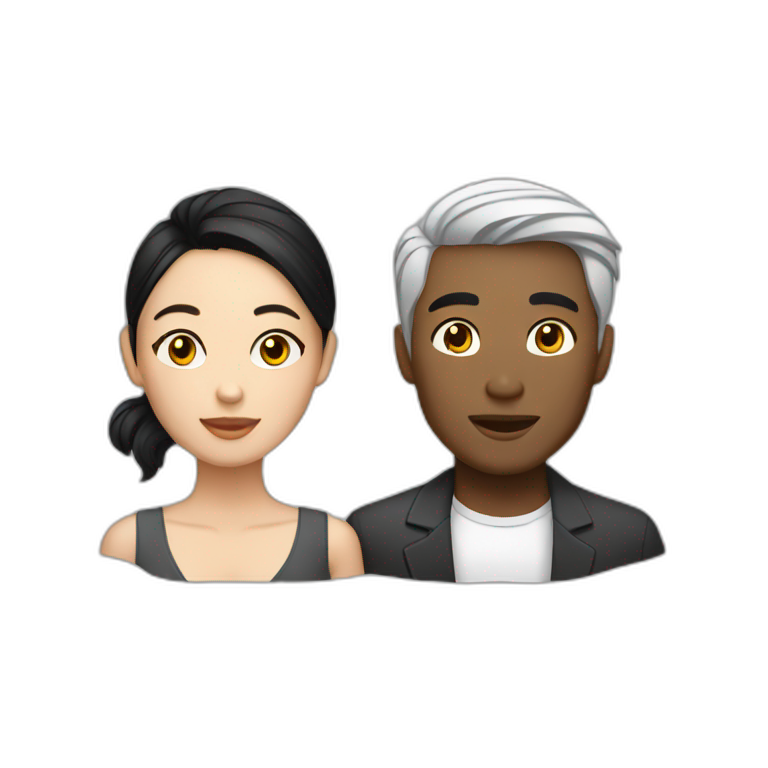 Young couple Black Asian man with a white dark hair woman emoji