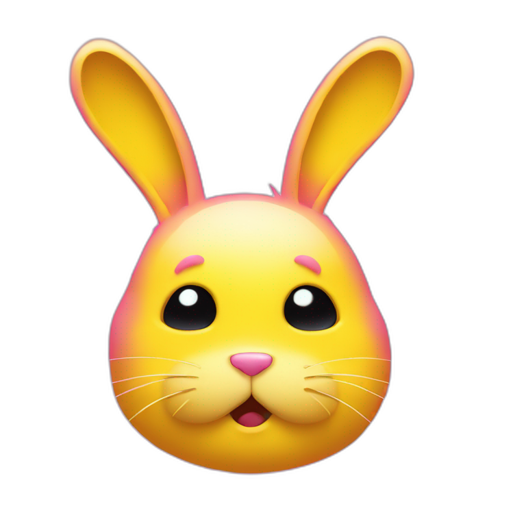 Pink rabbit frowning, wears teeshirt yellow emoji