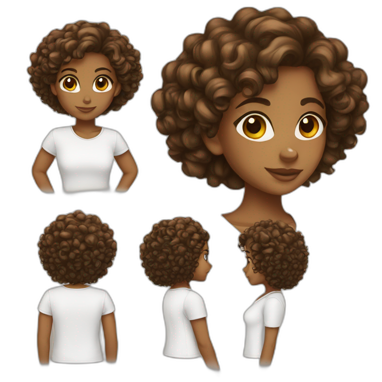 brown girl curly hair white shirt laptop emoji