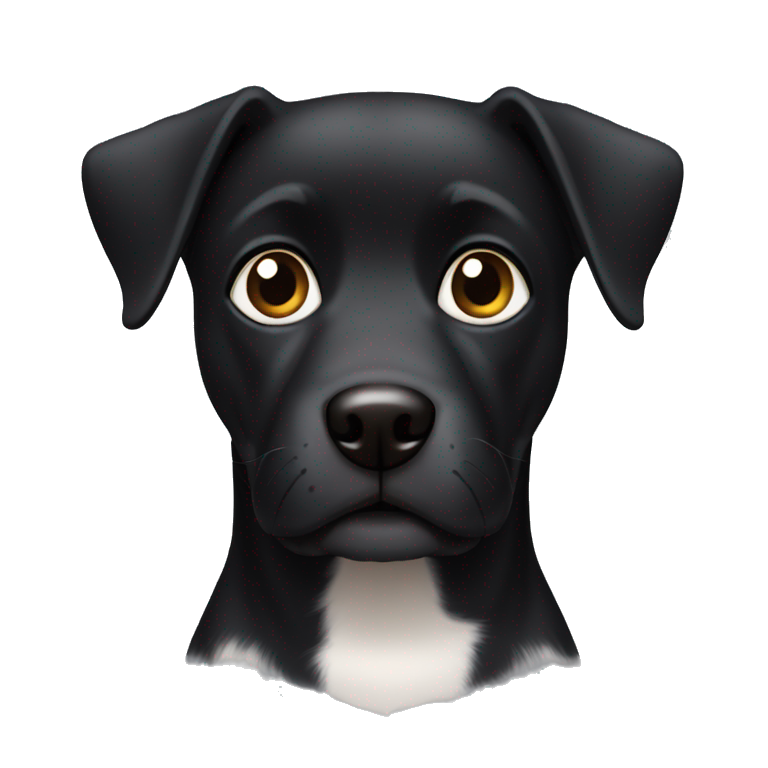  black dog, body black, black head, paw white and chest white, big brown eyes emoji