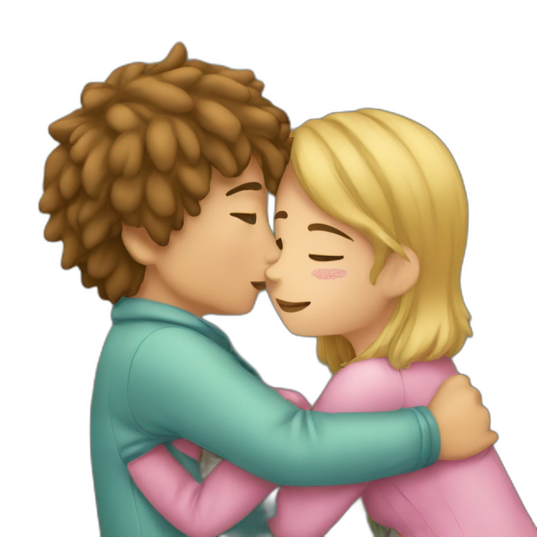 Boy huging a girl and kiss her emoji