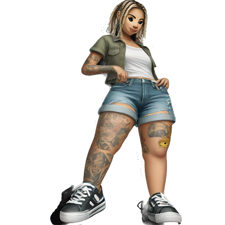 tattooed girl in denim shorts emoji