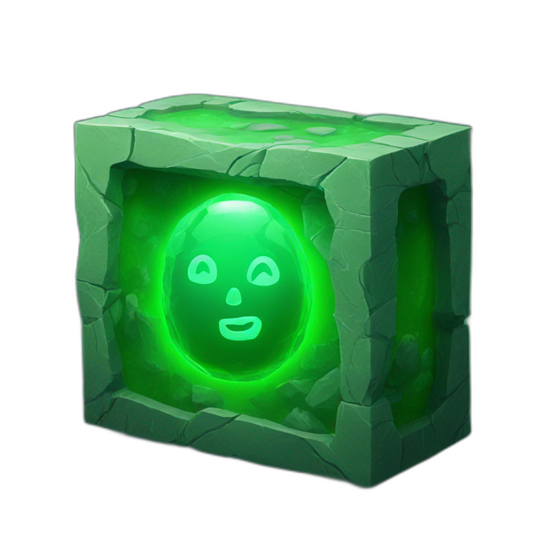 case, inside a green glowing stone emoji