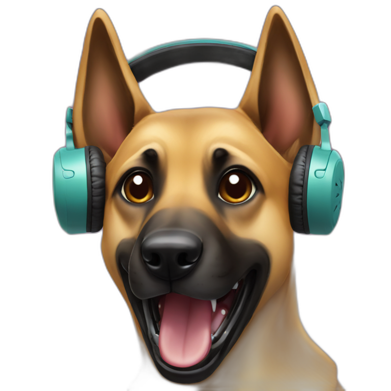 malinois dog with headphone and scream mask emoji