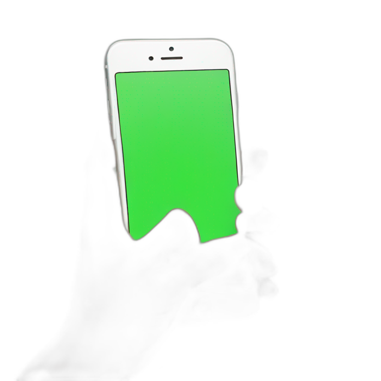 hand holding iphone with green screen emoji