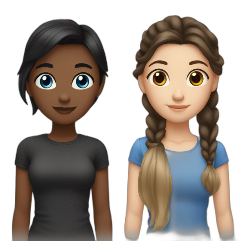3 best friends, one girl with brown skin and black hair, one girl with blue eyes and blonde hair, and one girl with hazel eyes and brunette hair  emoji