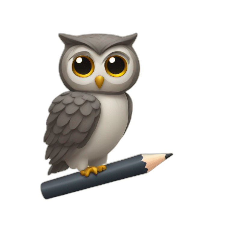 an owl writing with a pencil emoji