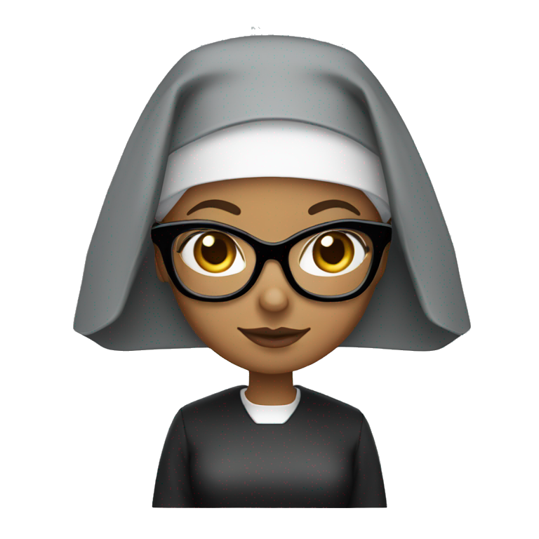 Female nun with medium skin tone and curly hair wearing spike Lee glasses emoji