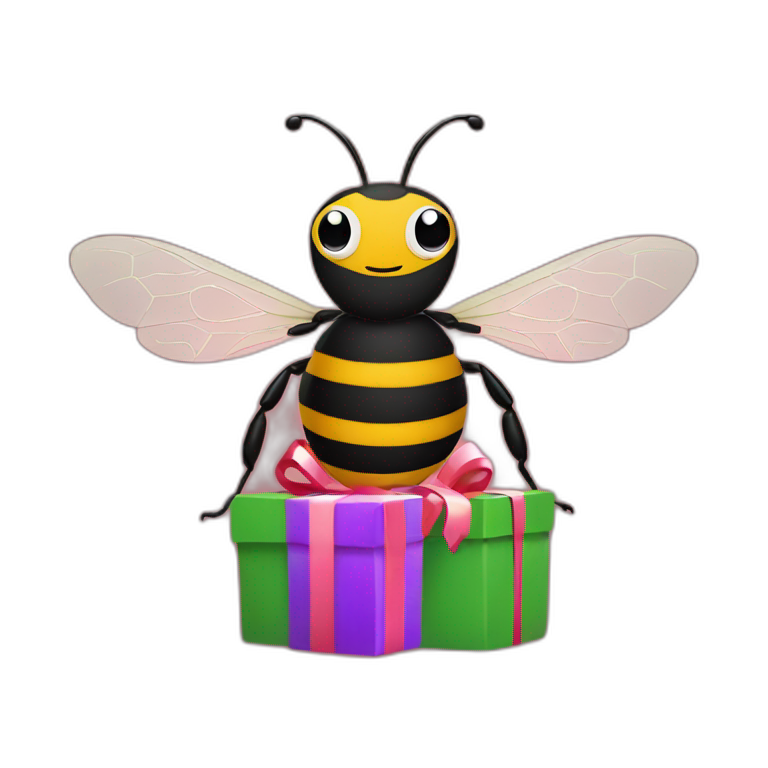 a bee with a christmas gift emoji