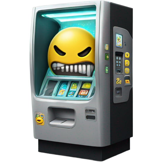 sci-fi concept vending machine, damaged, sentient, confused face Sticker