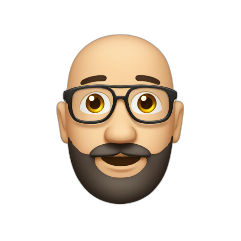 bald headed spanish guy chubby face full black beard and rimless round glasses emoji