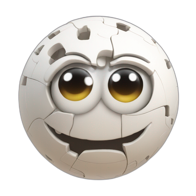 3d sphere with a cartoon jigsaw texture with big childish eyes emoji