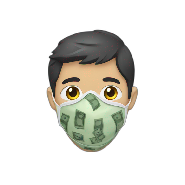 A boy wear a mask of money  emoji