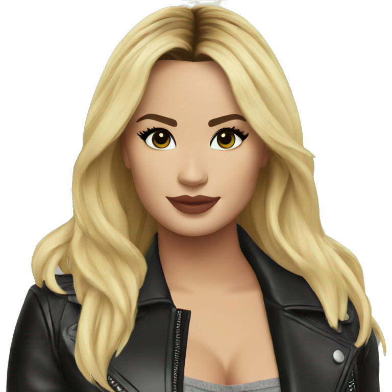 blonde Demi Lovato in leather jacket outdoors emoji