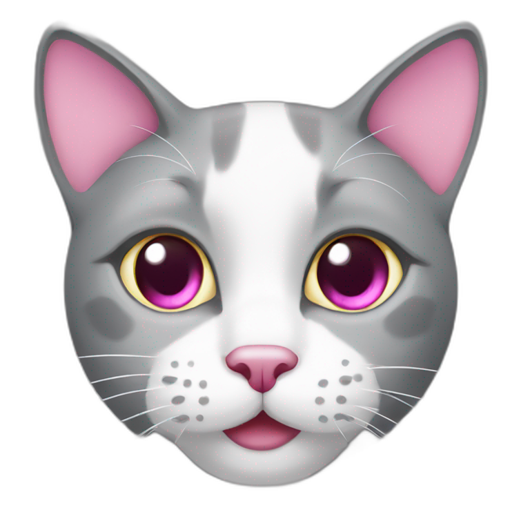 grey and white cat with pink nose emoji