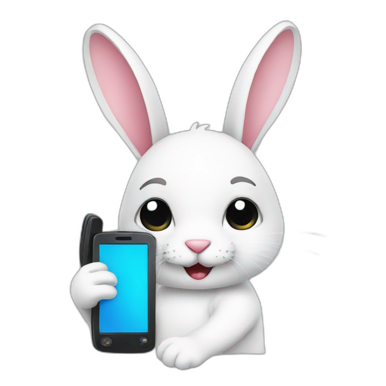 white rabbit with phone emoji