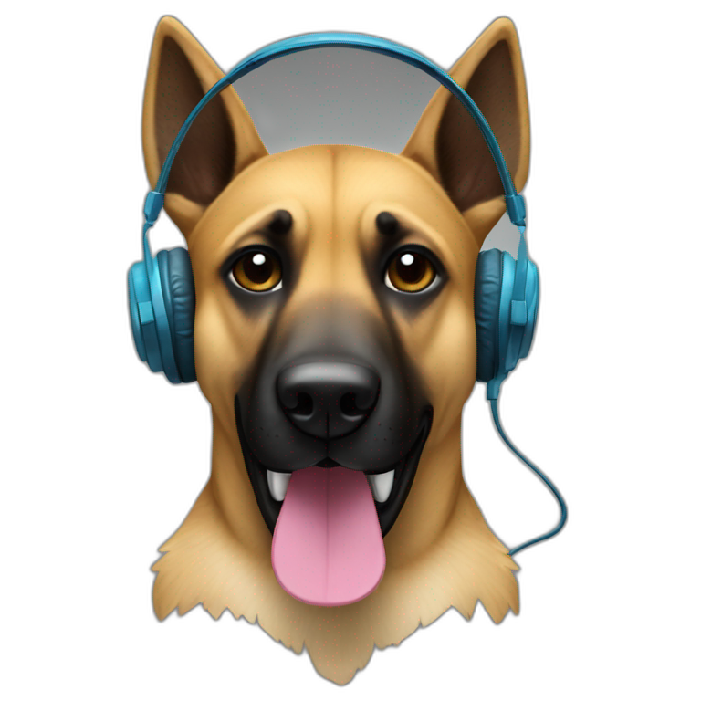malinois dog with headphone and jigsaw mask emoji