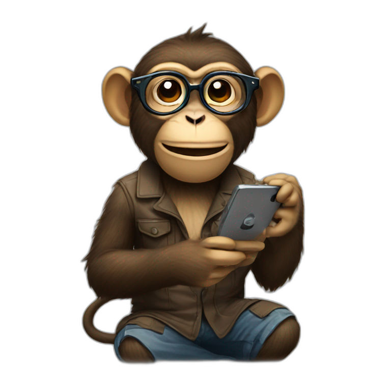 Monkey with glasses using phone emoji