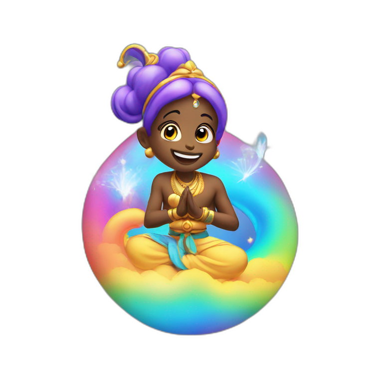 Genie granting wish with rainbow emoji