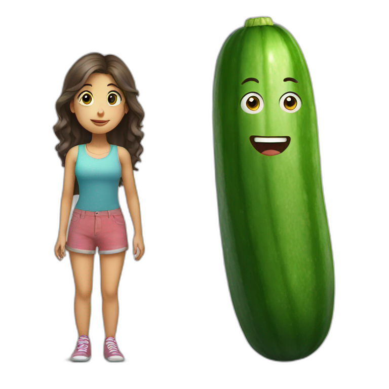 A big cucumber standing next to a girl emoji