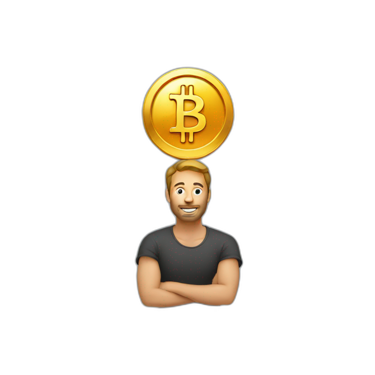 Man holding bitcoin above his head emoji
