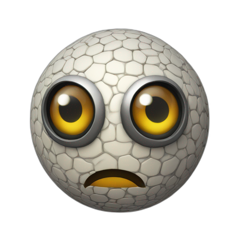3d sphere with a cartoon futuristic skin texture with big kind eyes emoji