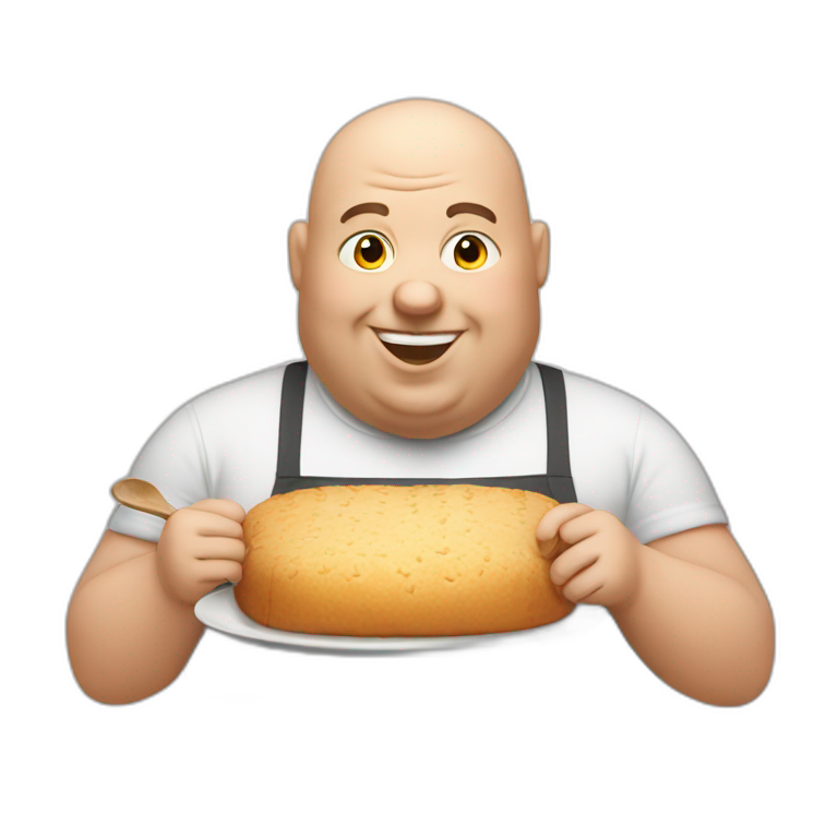fat bald man eating baking emoji