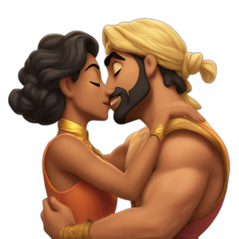 Aladdin kissing Hercules emoji