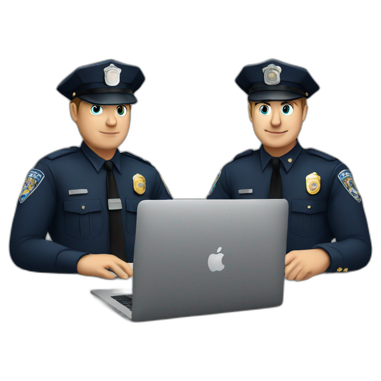 two police officers coding using a macbook emoji