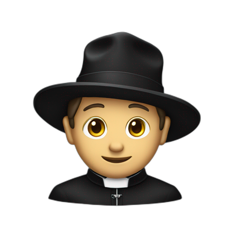 Don Bosco in a black priest suit using a biretta hat emoji