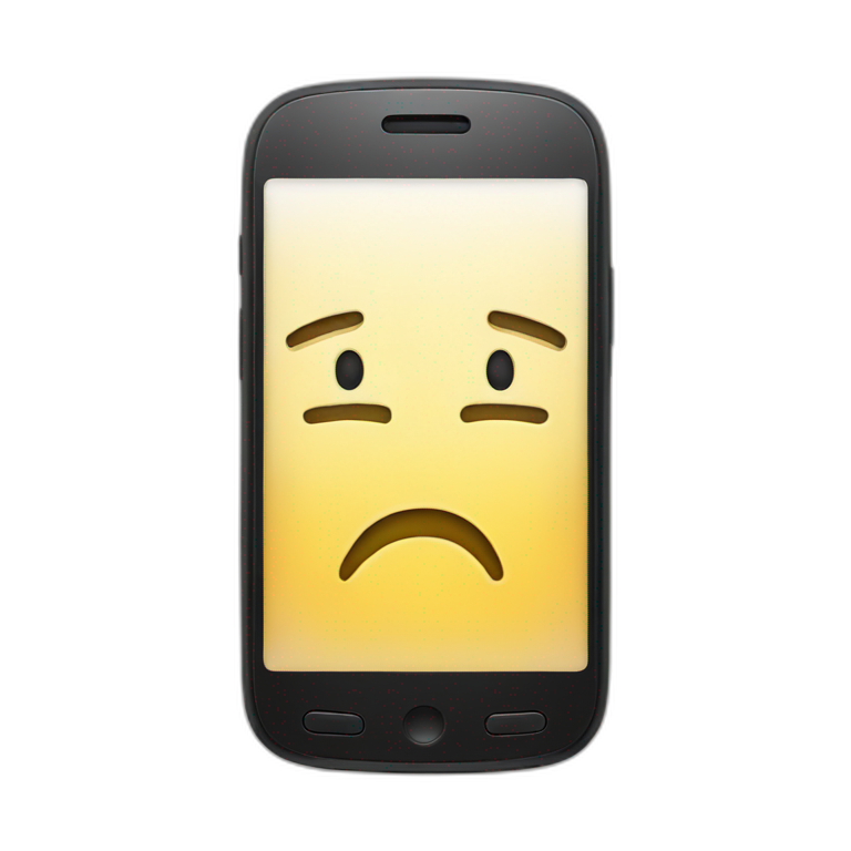 Cell phone with a sad face emoji