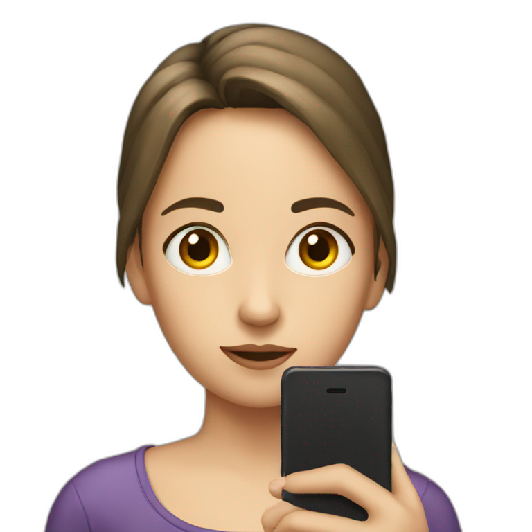 a girl staring into a phone screen emoji