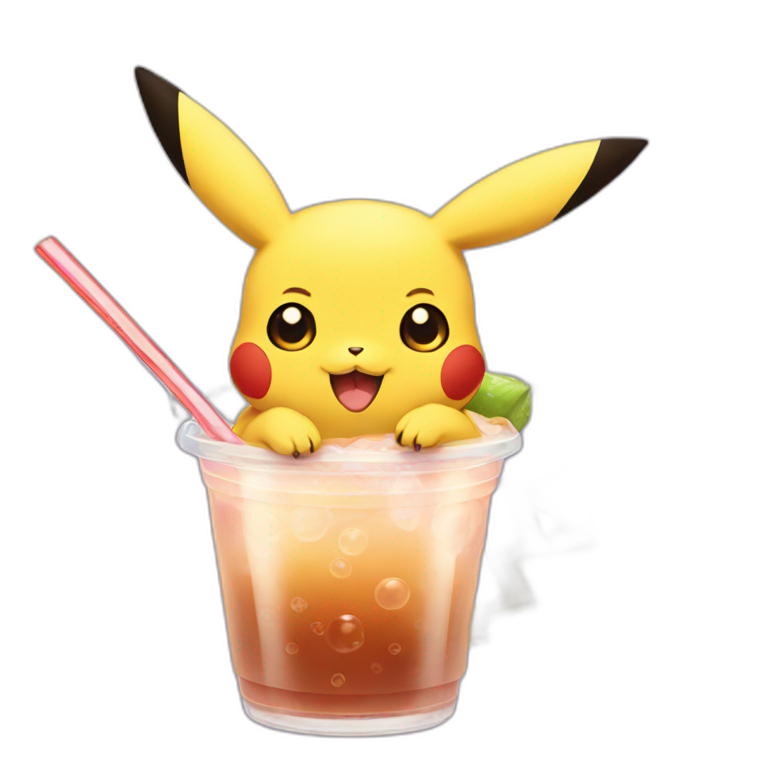 pikachu drinking bubbletea emoji