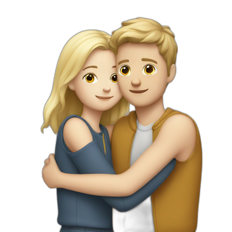 White boy and girl hugging  emoji