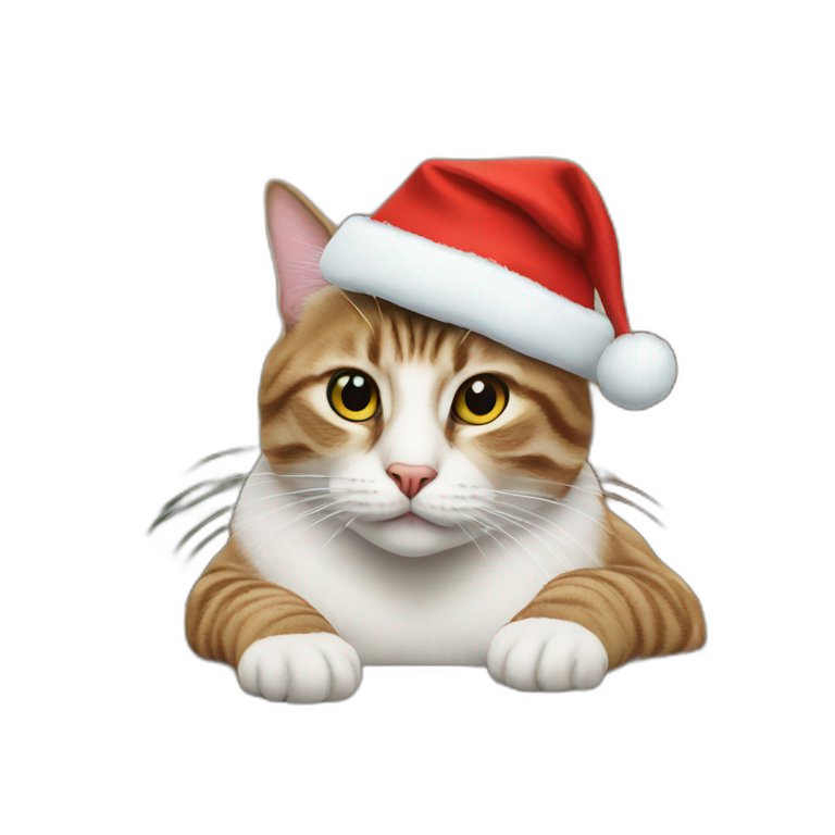 cat in Christmas hat on table emoji