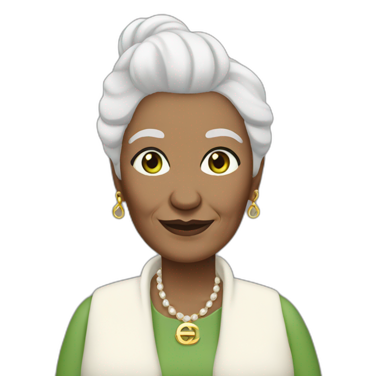 old woman grandma with Chanel white hair in a bun, white skin, green eyes emoji