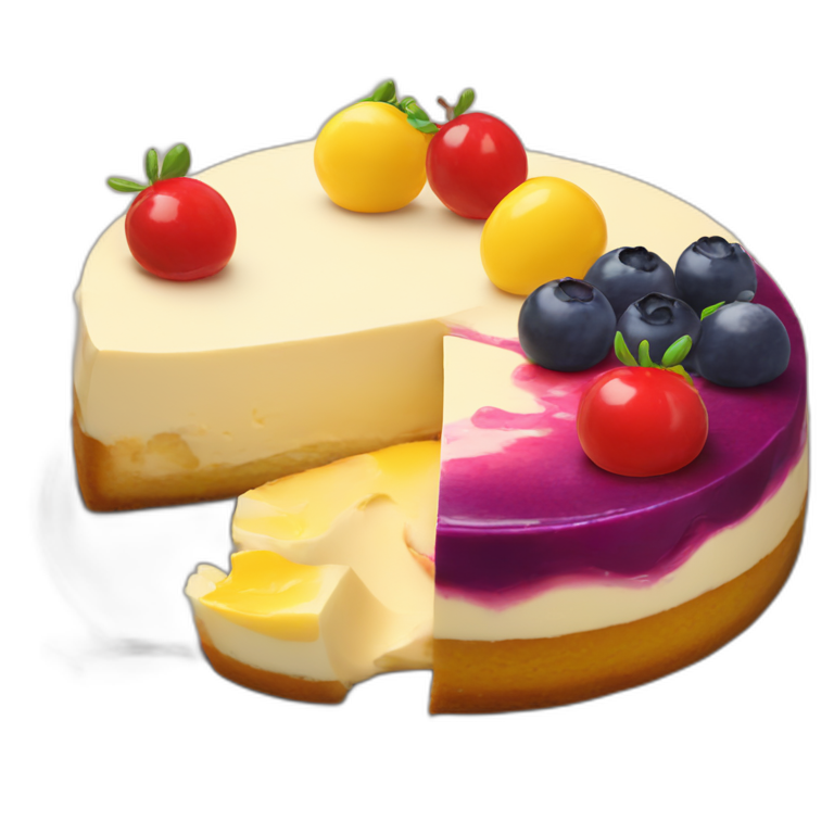 Artist cheesecake with 3 colored jams red, blueberry and yellow  emoji