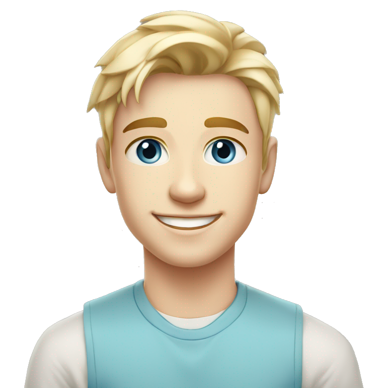 confident happy clean shaven pale teen with short blonde light hair blue eyes outdoor portrait emoji