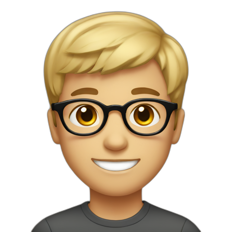 A smiling boy with short hair and light skin wearing small black-rimmed round glasses emoji