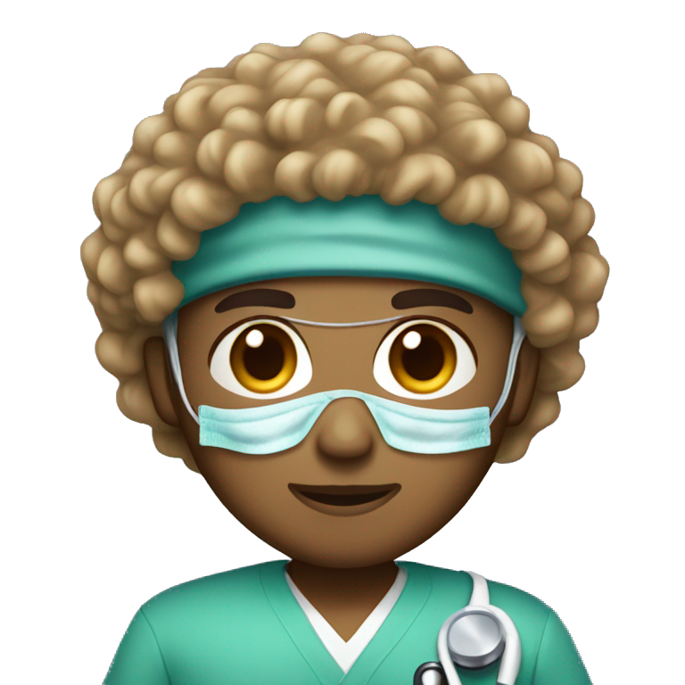 Short curly hair light brown skin surgeon with brown eyes emoji