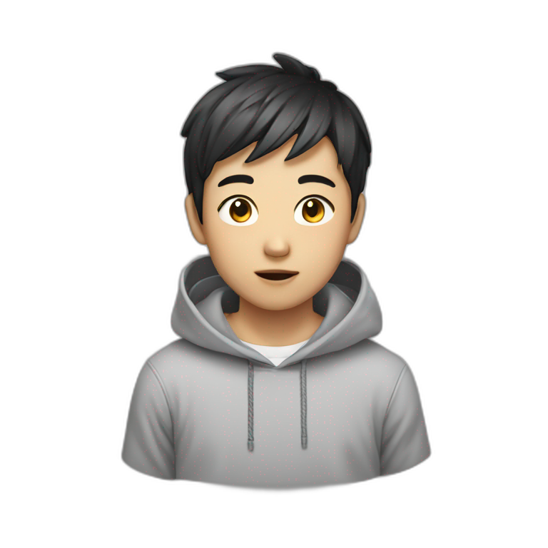crazy asian boy short hair with hoodie emoji