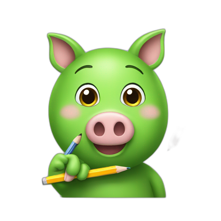 green piggy holding a pencil in his hand emoji