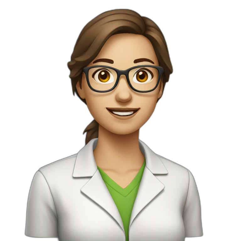 chemist female brown hair light skim with glasses emoji