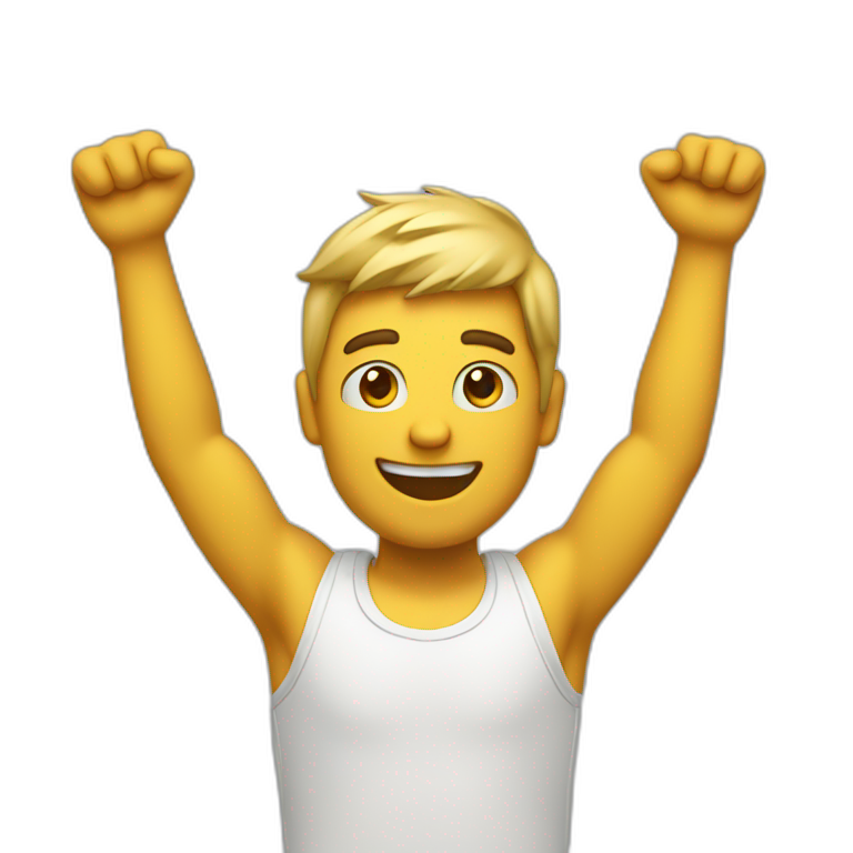 man with arms raised above head, excited! emoji